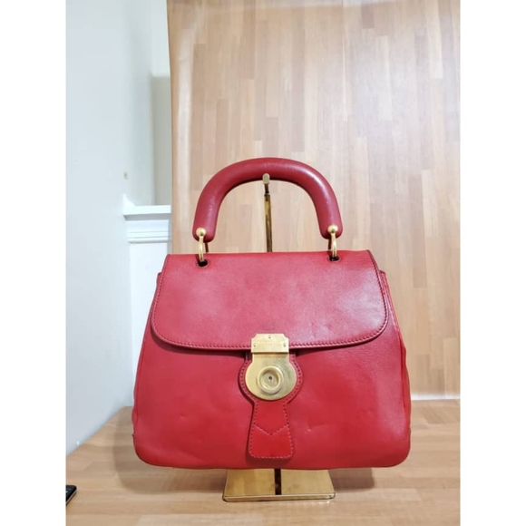 Authentic BURBERRY Trench Calfskin Large DK88 Top Handle Bag Red - Picture 1 of 13